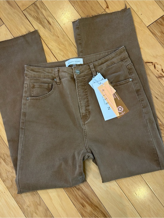 Risen Los Angeles Denim - NWT Risen Cocoa Brown High Rise Raw Hem Slit Straight Juniors Jeans